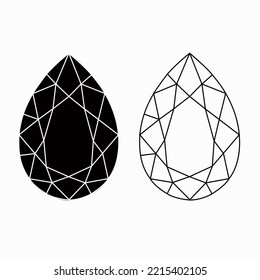 Pear shape diamond facet . Diamond black and white