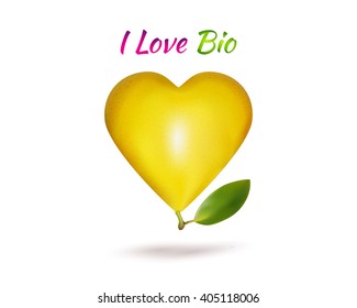 Pear in the shape of heart with text. 