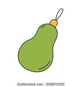 Pear shaped christmas toy in cartoon style. Vector illustration isolated on white background