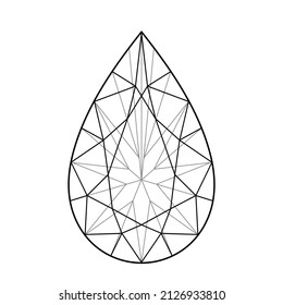 Pear Shaped Diamond Cut Shape And Design Diagrams Vector Illustration, Isolated On White Background. Diamond Line Drawing On White Background