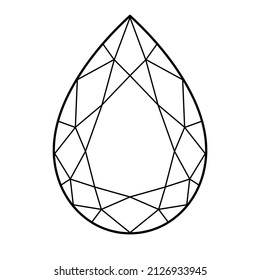 Pear Shaped Diamond Cut Shape And Design Diagrams Vector Illustration, Isolated On White Background. Pear Shape Diamond Line Drawing On White Background