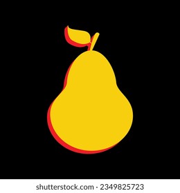 Pear sign illustration. 3D Extruded Yellow Icon with Red Sides a Black background. Illustration.