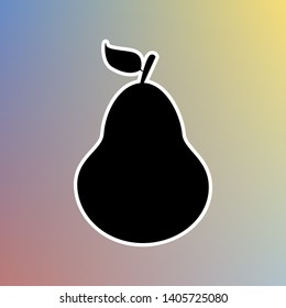 Pear sign illustration. Black icon in white shell at pastel color background. Illustration.