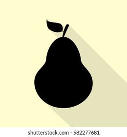 Pear sign illustration. Black icon with flat style shadow path on cream background.