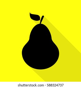 Pear sign illustration. Black icon with flat style shadow path on yellow background.