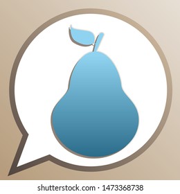 Pear sign illustration. Bright cerulean icon in white speech balloon at pale taupe background. Illustration.