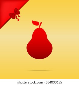 Pear sign illustration. Christmas design red icon on gold background.