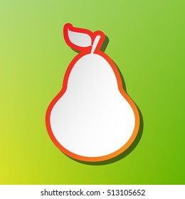 Pear sign illustration. Contrast icon with reddish stroke on green backgound.