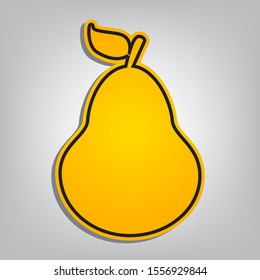 Pear sign illustration. Flat orange icon with overlapping linear black icon with gray shadow at whitish background. Illustration.