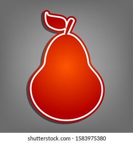 Pear sign illustration. Flat red icon with linear white icon with gray shadow at grayish background. Illustration.