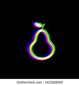 Pear sign illustration. Red, green and blue unfocused contour icon at black background. Illustration.