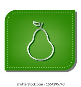 Pear sign illustration. Silver gradient line icon with dark green shadow at ecological patched green leaf. Illustration.