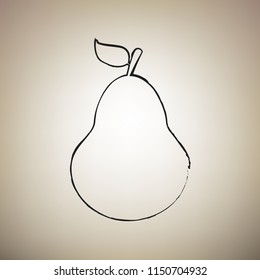 Pear sign illustration. Vector. Brush drawed black icon at light brown background.