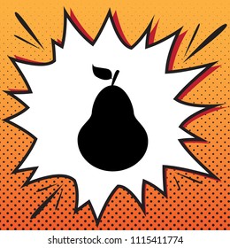 Pear sign illustration. Vector. Comics style icon on pop-art background.