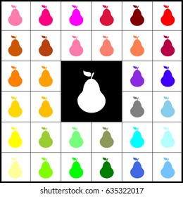 Pear sign illustration. Vector. Felt-pen 33 colorful icons at white and black backgrounds. Colorfull.