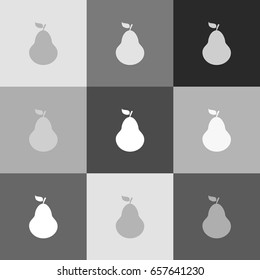 Pear sign illustration. Vector. Grayscale version of Popart-style icon.