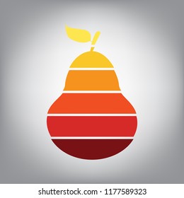 Pear sign illustration. Vector. Horizontally sliced icon with colors from sunny gradient in gray background.