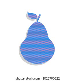 Pear sign illustration. Vector. Neon blue icon with cyclamen polka dots pattern with light gray shadow on white background. Isolated.