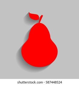 Pear sign illustration. Vector. Red icon with soft shadow on gray background.