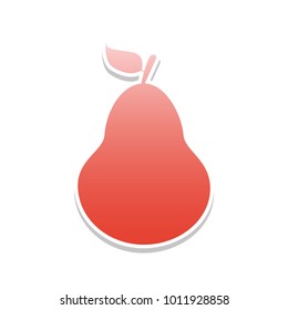 Pear sign illustration. Vector. Reddish icon with white and gray shadow on white background. Isolated.