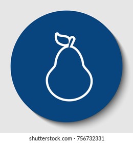 Pear sign illustration. Vector. White contour icon in dark cerulean circle at white background. Isolated.