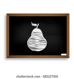 Pear sign illustration. White chalk icon on black school board