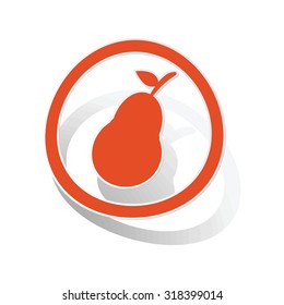 Pear sign sticker, orange circle with image inside, on white background