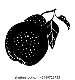 Icono de silueta de pera. Elemento de fruta simple minimalista. Pera entera con hojas Ilustración aislada. Silueta Black Pear, Ilustración vectorial de inversión. 