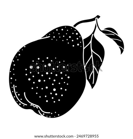 Pear silhouette icon. Minimalistic simple fruit element. Whole pear with leaves Isolated illustration. Black Pear silhouette, Inversion vector illustration. 