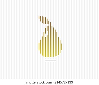 Pear silhouette in line art. Vector illustration with vertical lines isolated on a white background. Pear vector icon with gradient.