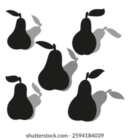 Pear silhouette pattern. Black fruit composition. Minimalist pear shadow. Monochrome vector design. EPS 10.