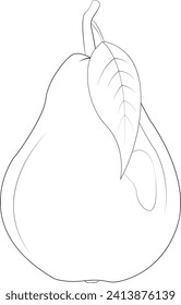 Pear silhouette. Pear with stem and leaf. Fresh sweet fruit full of vitamins for healthy eating, diet. Natural product, fruity ripe dessert. Design posters, patches, prints on clothes, emblems.