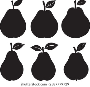 Pear Silhouette Vector Illustration on White Background