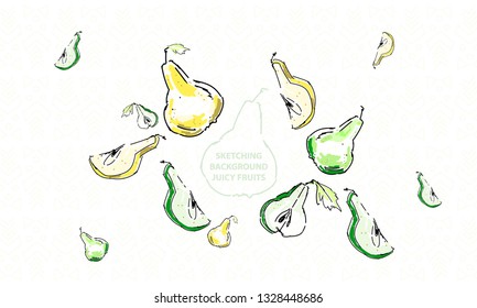 Pear sketch pattern green yellow cartoon set fruit isolated vector vector juicy summer cider background new