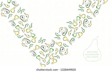 Pear sketch pattern green yellow cartoon set fruit isolated vector vector juicy summer cider background art