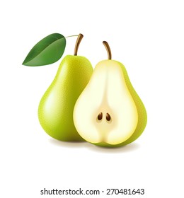 Pear and slice isolated on white photo-realistic vector illustration