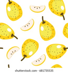 pear and pear slices pattern on white background. Vector illustration.