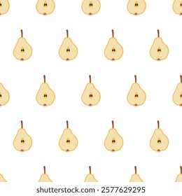 Pear Slices seamless pattern featuring hand-drawn fruits slices on white background. Ideal for textiles, wallpapers, packaging, and digital designs. Vector flat illustration