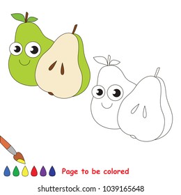 Pear smiling fruit to be colored, the coloring book for preschool kids with easy educational gaming level.