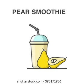 Pear smoothie in a cup with straw vector illustration. Healthy fruit smoothie collection.