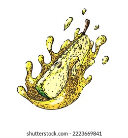 pear splash hand drawn vector. fruit juice, liquid food, natural drop, drink water, health vitamin nature pear splash sketch. isolated color illustration