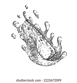 pear splash hand drawn vector. fruit juice, liquid food, natural drop, drink water, health vitamin nature pear splash sketch. isolated black illustration