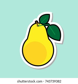 Pear Sticker On Blue Background Colorful Fruit Icon Vector Illustration
