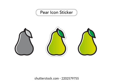 Pear Sticker. Pear Vector Icons. Fruit colorful Clip art. Black and white Icon.