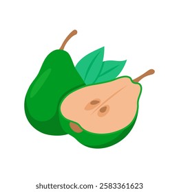 Pear, Summer Flat Vector Illustration. Isolated