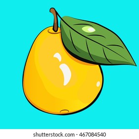 Pear, summer fruit vector icon  on the  bright  blue background