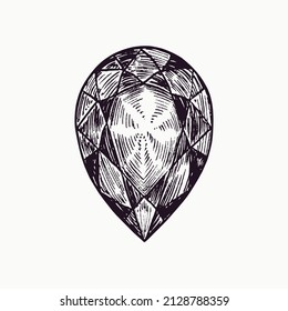 Forma de cortes de gema (lágrimas) de la gema, dibujo simple del doodle, estilo de grava	
