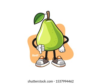 Pear thumbs down cartoon. Mascot Character vector.