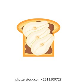 Pear toast with peanut butter and chocolate. Sweet sandwich. Vector illustration in trendy flat style isolated on white background.