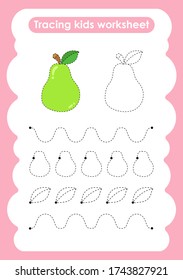 Pear - Trace lines writting and drawing practice worksheet for kids